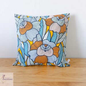 coussin motifs inspiration floral moderne bleu et terracotta les ptits coussins