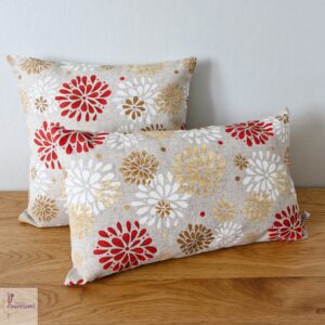 coussin motifs géométriques style goutte d'eau rouge et lin les ptits coussins