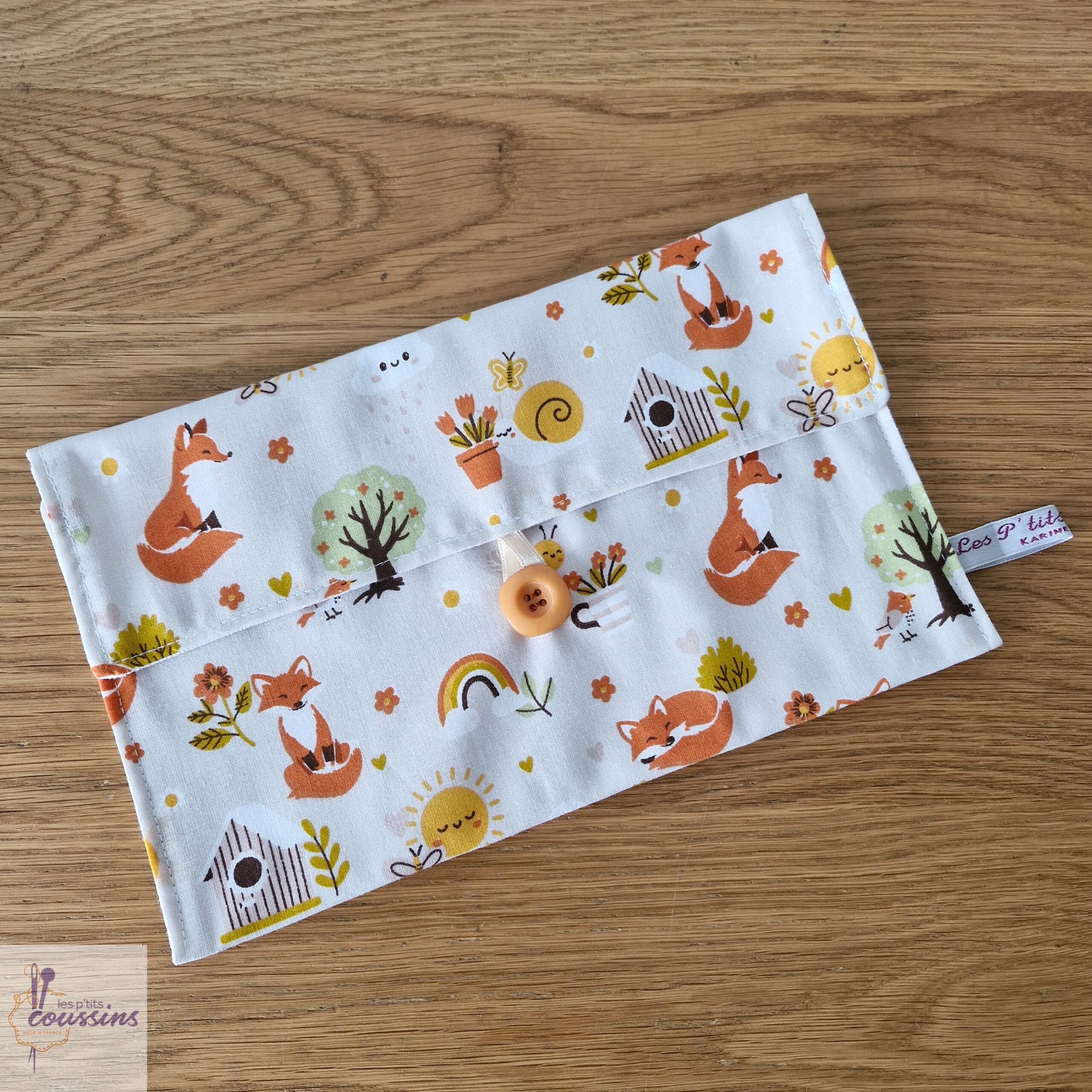 pochette range serviette de table enfant école cantine renard et abeille les ptits coussins