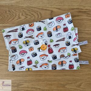 pochette artisanale range serviette de table motifs sushis japonais kawaii