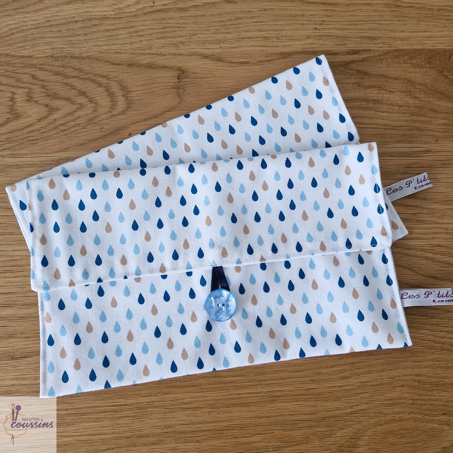 pochette range serviette de table personnalisable motifs gouttes d'eau les ptits coussins