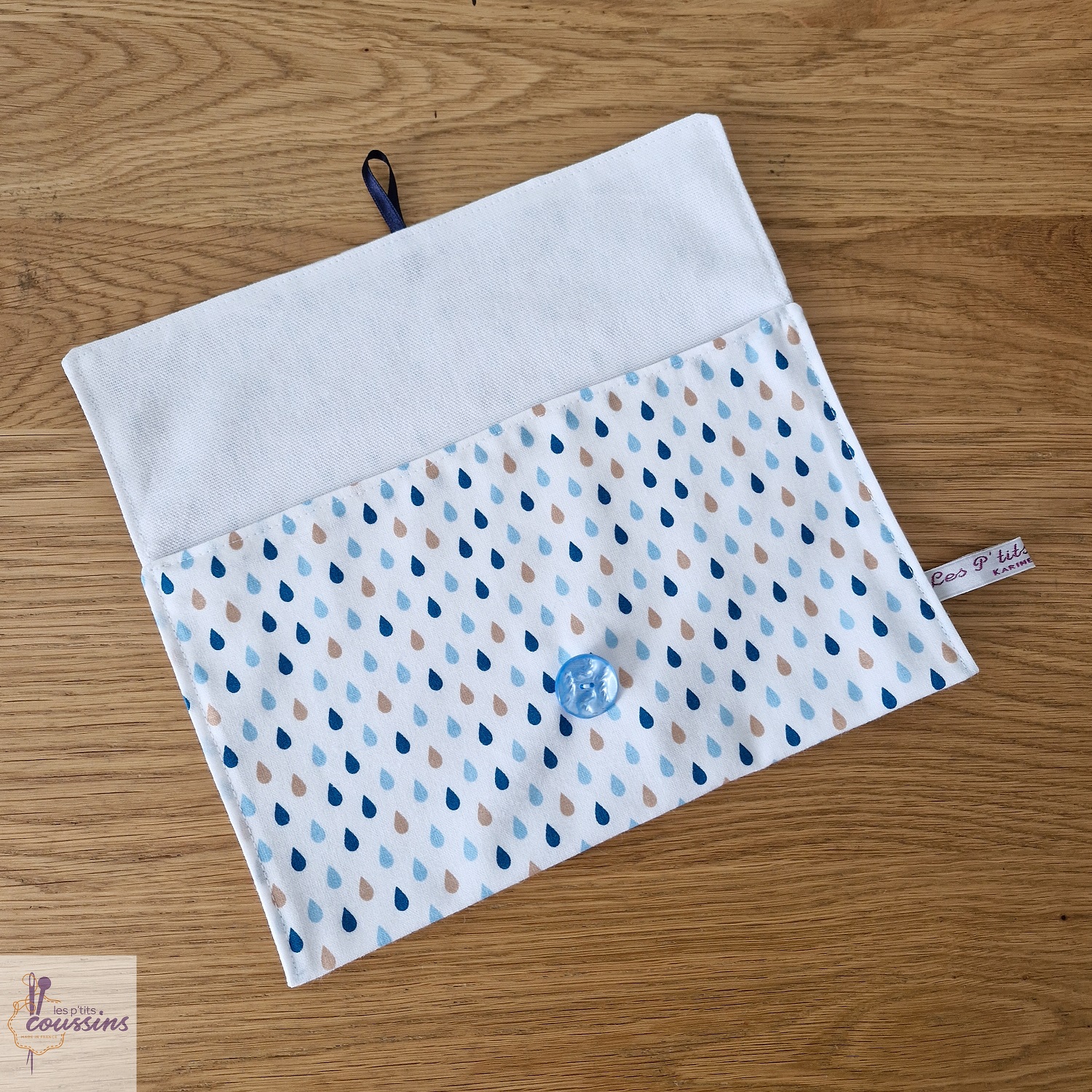 pochette range serviette de table artisanale et personnalisable pour enfant motifs gouttes d'eau