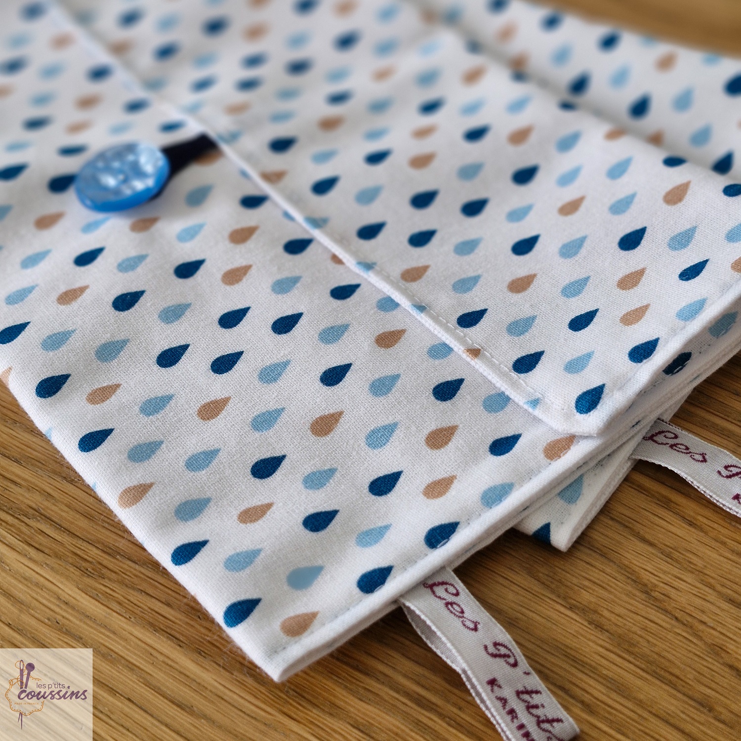 pochette range serviette de table personnalisable motifs gouttes d'eau les ptits coussins