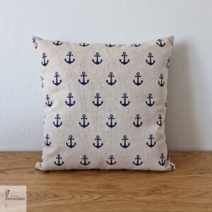 coussin artisanal motifs marins en bleu et lin les ptits coussins
