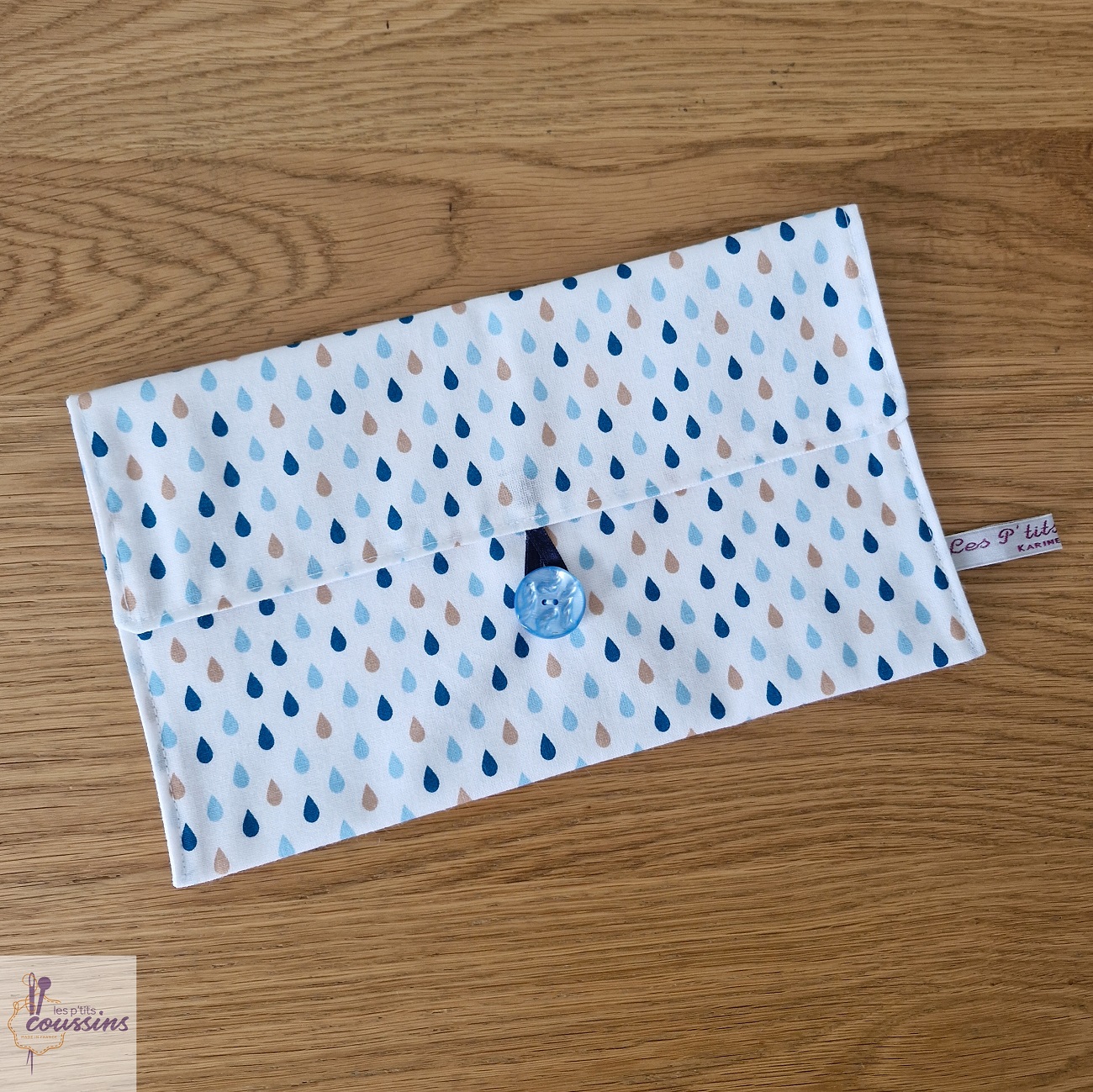 pochette range serviette de table personnalisable motifs gouttes d'eau bleu les ptits coussins