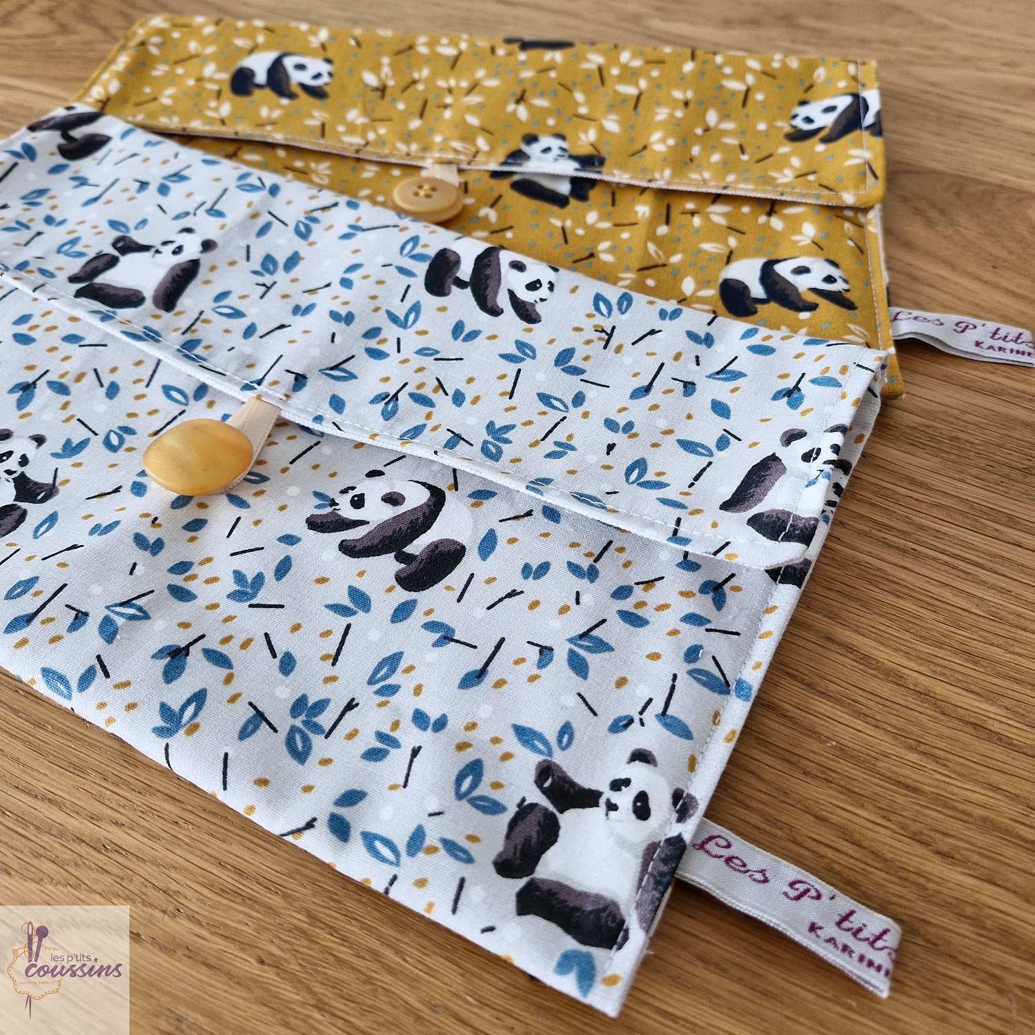 pochette range serviette maternelle personnalisable motifs panda les ptits coussins