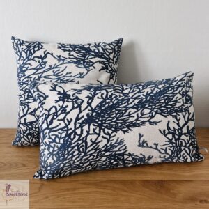 coussin artisanal motifs marins coraux bleu les ptits coussins